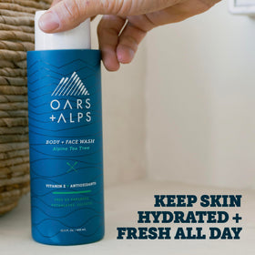 Oars + Alps body wash foamy lather for a refreshing shower.
