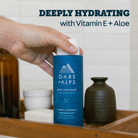 Rich lather close-up from Oars and Alps body wash