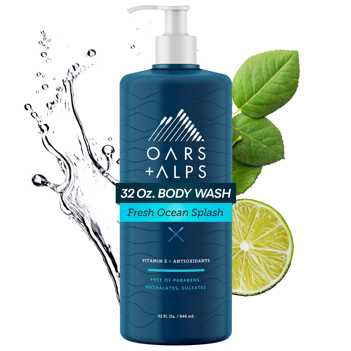 Oars + Alps Men’s Body Wash 32oz bottle front showing hydration potential.