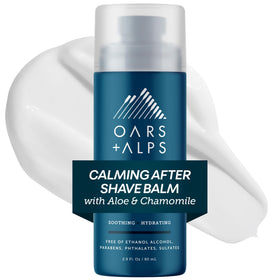 Oars + Alps Calming Aftershave Balm bottle pour delivers a cooling, soothing relief after shaving.