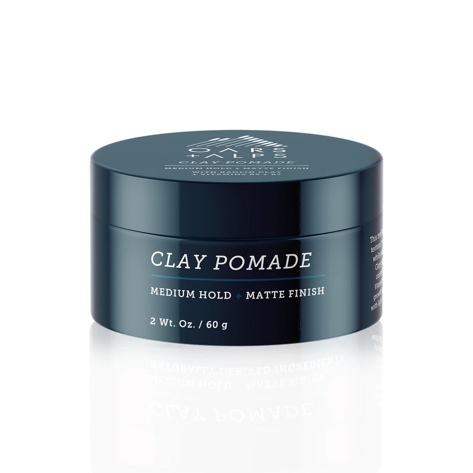 Oars + Alps clay hair pomade jar delivers medium hold with a matte finish.