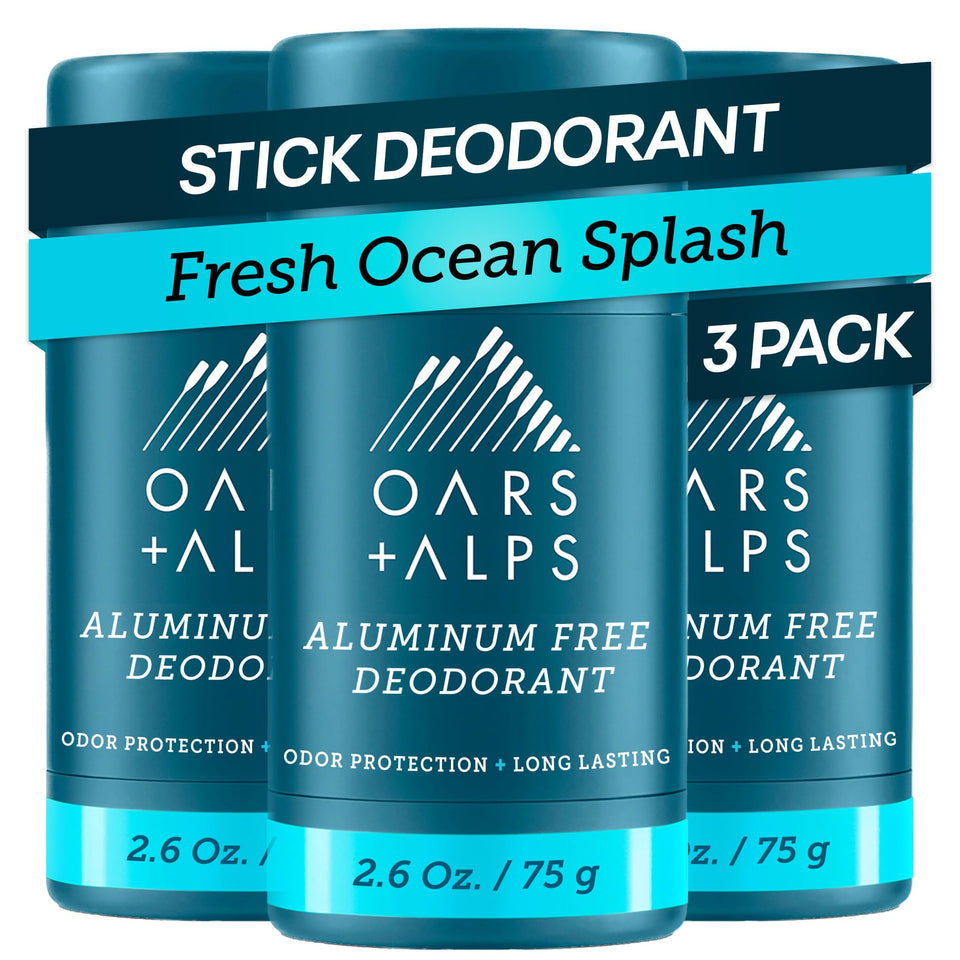 Oars + Alps deodorant bottle pour demonstrates clear, quick-drying application.