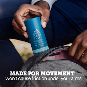 Oars + Alps deodorant smooth glide reduces friction during activities.