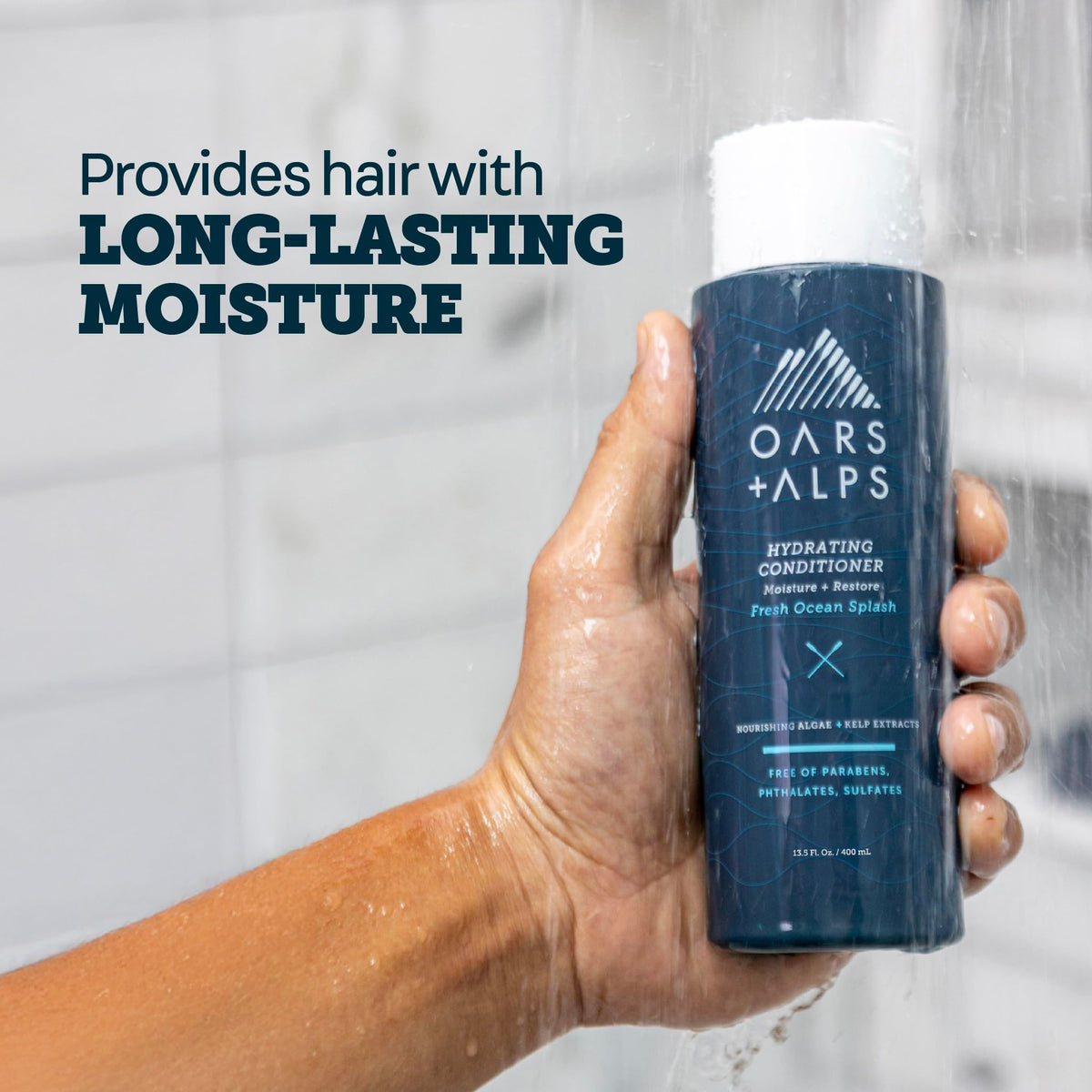 Oars + Alps Hydrating Conditioner dispense pump, easy controlled use during grooming.