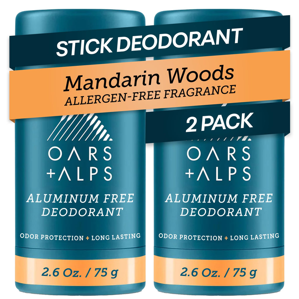 Oars + Alps Mandarin Woods deodorant bottle with clear aluminum-free protection.