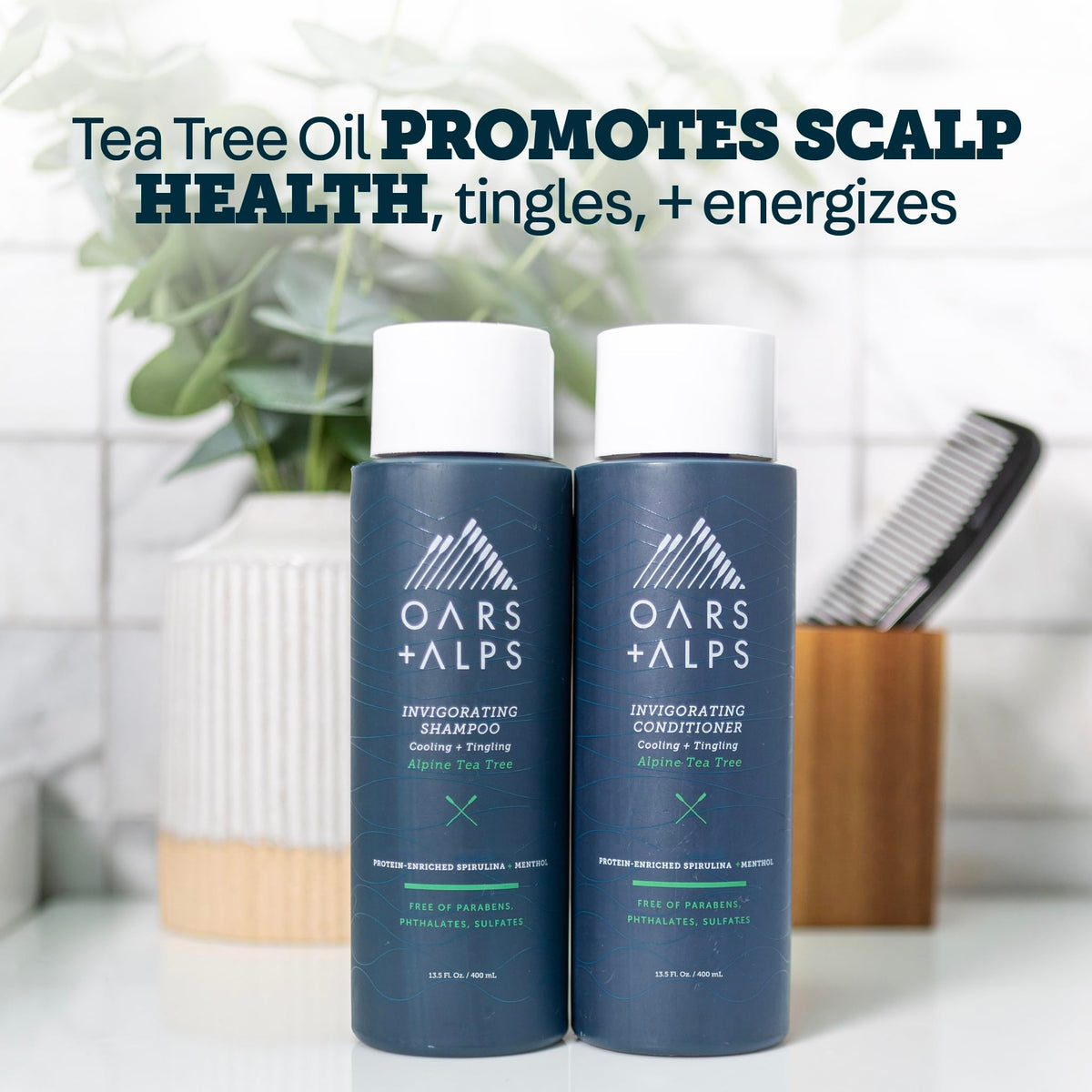 Oars + Alps bottle splash conveying wash and oil-control benefits.