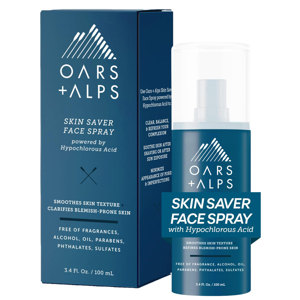 Oars + Alps Skin Saver bottle for easy on-face application and calming feel.