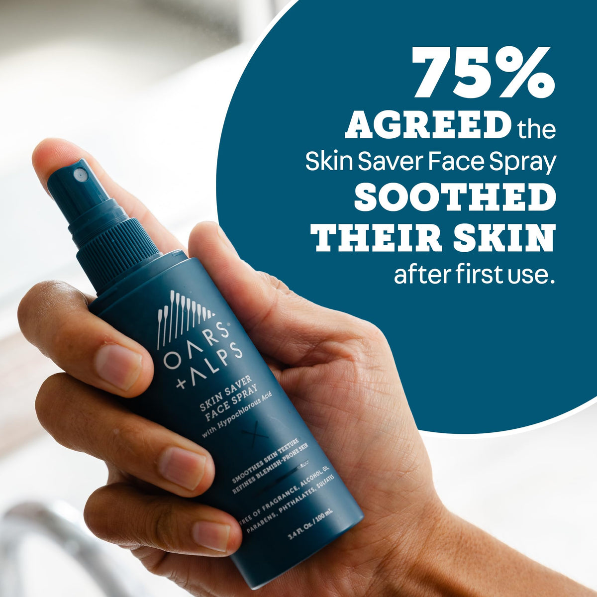 Oars + Alps Skin Saver close-up reveals HOCl-active ingredient label.