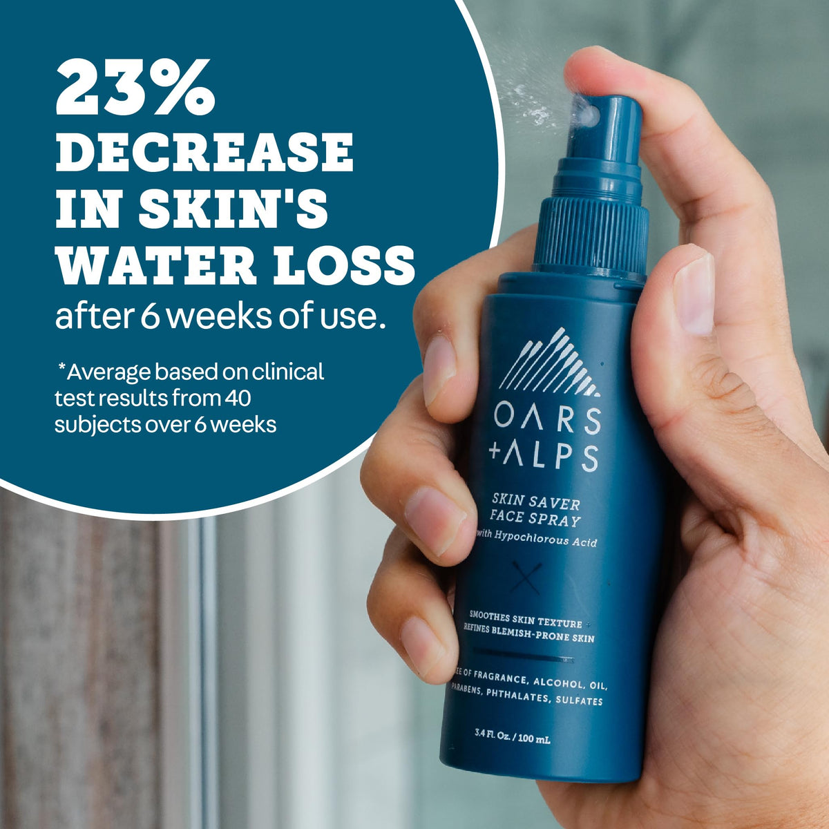 Oars + Alps Skin Saver spray in travel scenario for on-the-go refreshment.