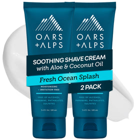 Oars + Alps soothing shaving cream bottle pour for a smooth glide during shaving.
