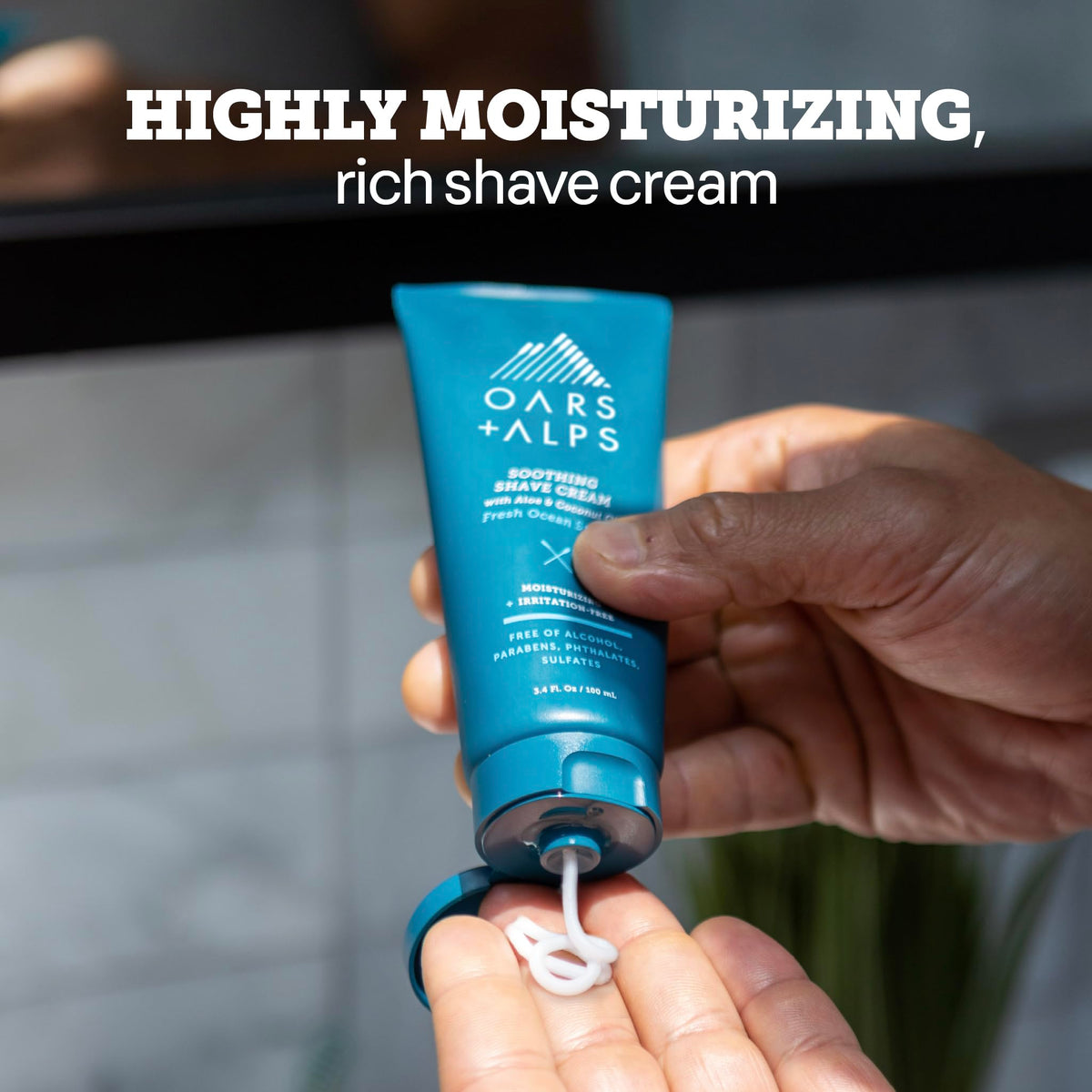 Oars + Alps close-up lather shows moisturizing texture for a comfortable shave.