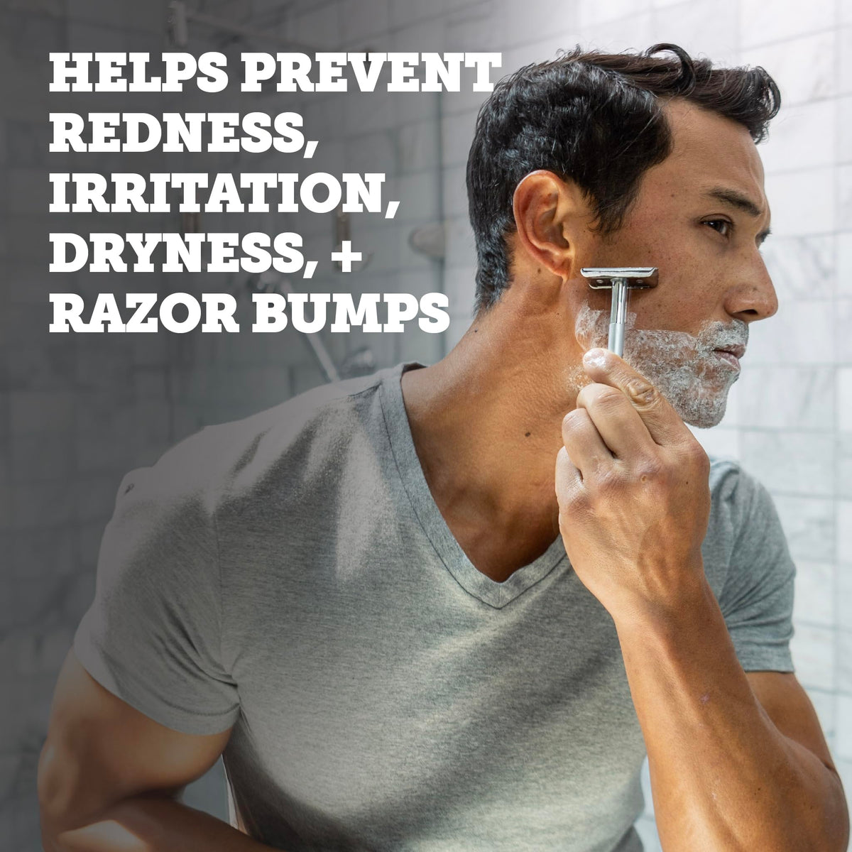 Oars + Alps shaving cream jar front highlights premium, dermatologist-tested formula.