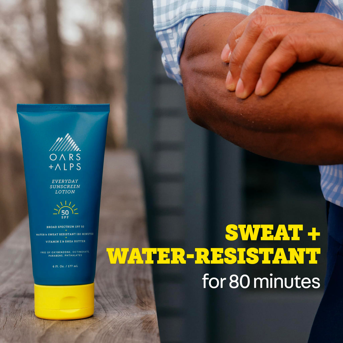 Oars + Alps sunscreen demonstrates water resistance during outdoor activities.