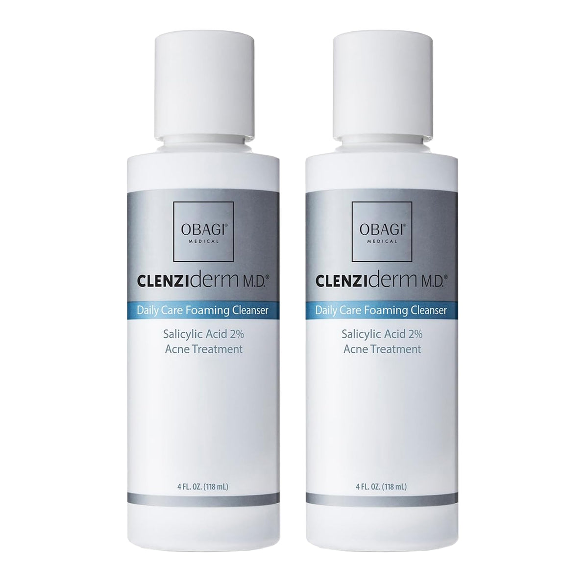 Obagi CLENZIderm M.D. foaming cleanser bottle close-up for clean pores.