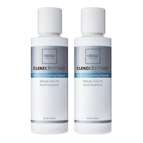 Obagi CLENZIderm M.D. foaming cleanser bottle close-up for clean pores.