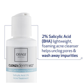 Obagi CLENZIderm M.D. cleanser foam texture shown on skin.