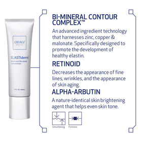 Obagi ELASTIderm alpha arbutin brightening action visible in swatch close-up.