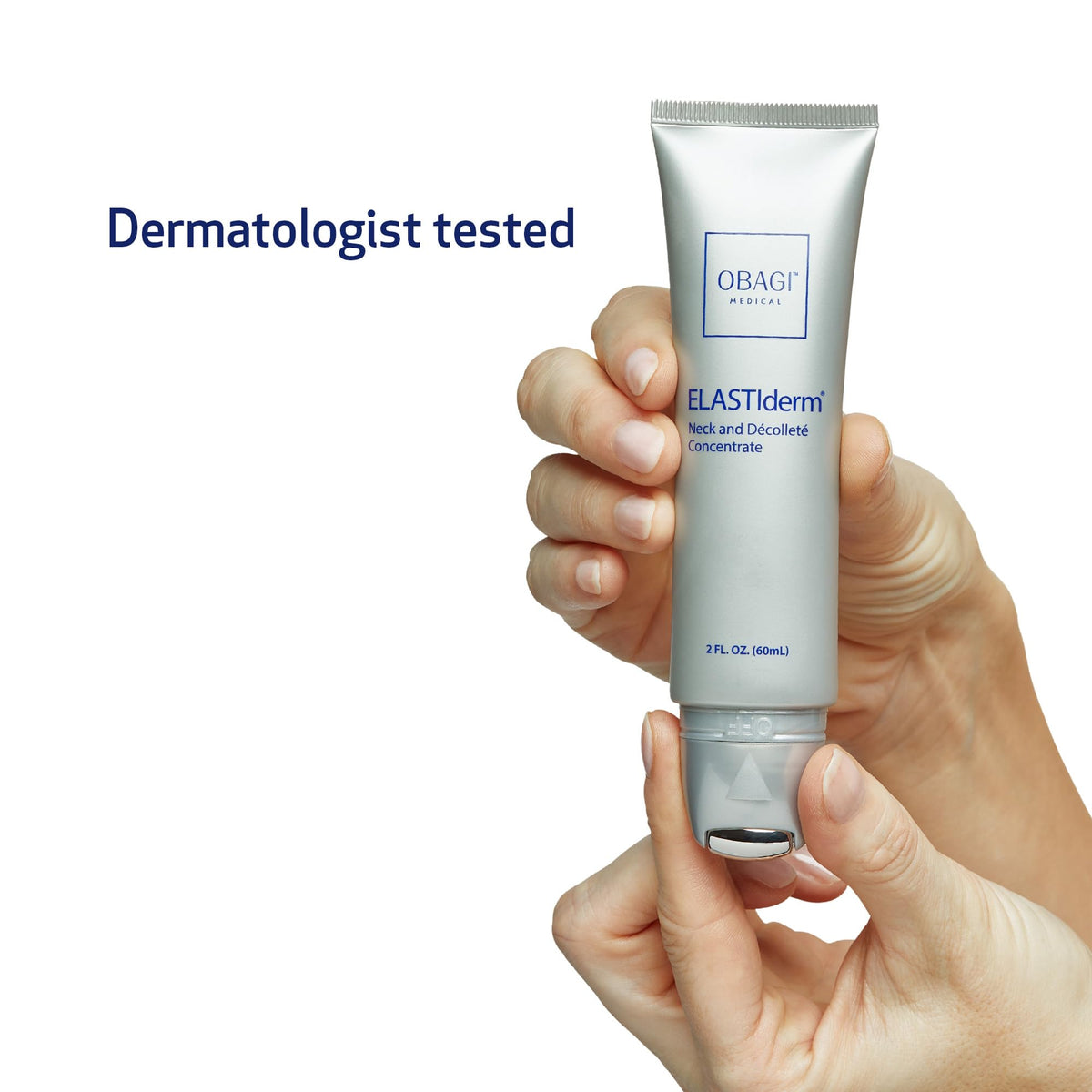 Obagi ELASTIderm dermatologist tested seal conveys professional-grade skincare.