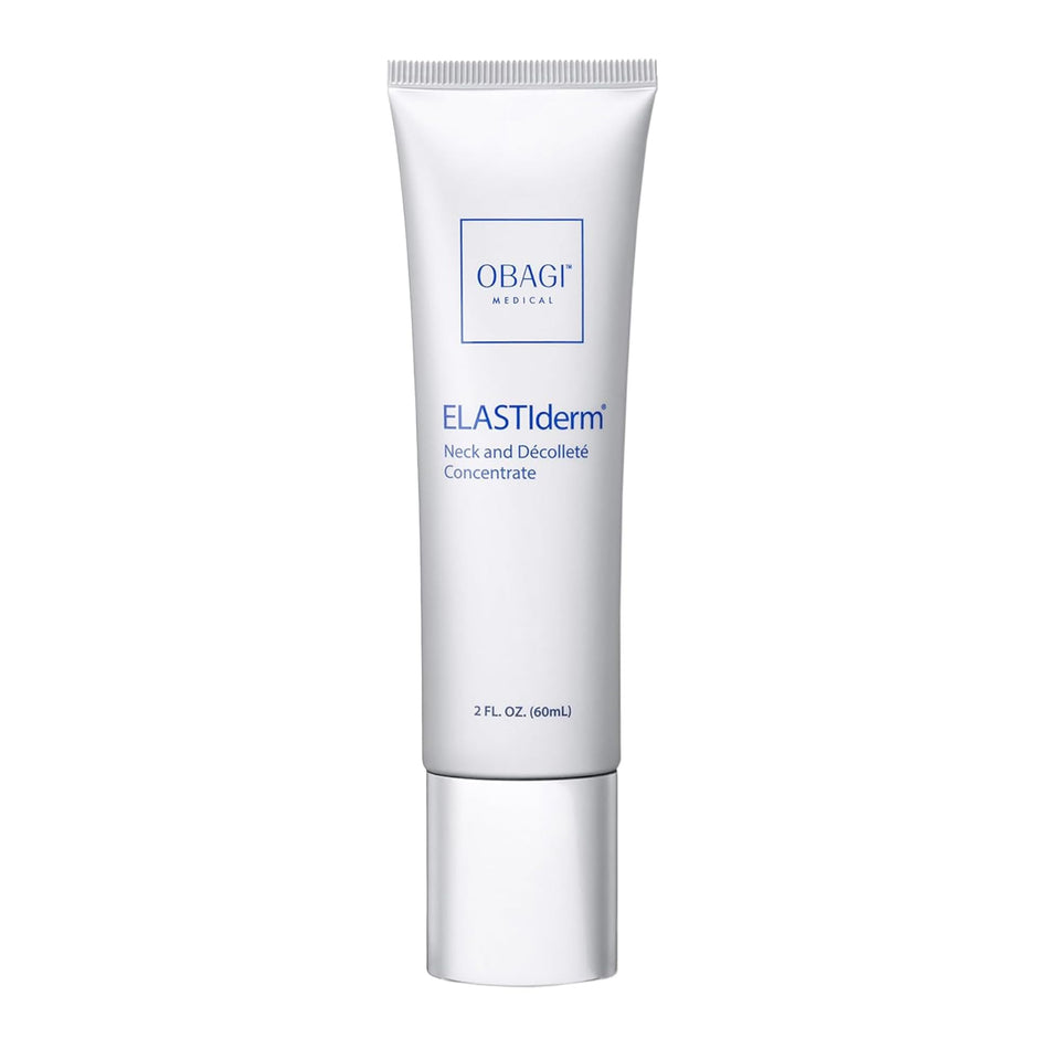 Obagi ELASTIderm neck bottle shows firming action for smoother neck skin.