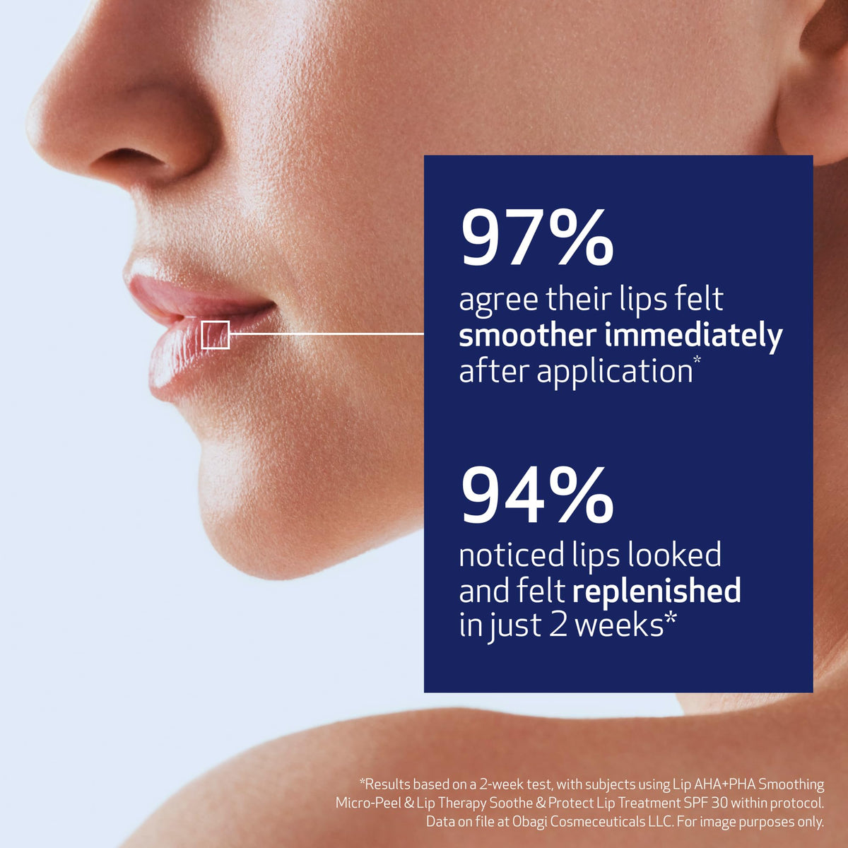 Hyaluronic acid focus in Obagi Lip Therapy for hydrated, supple lips