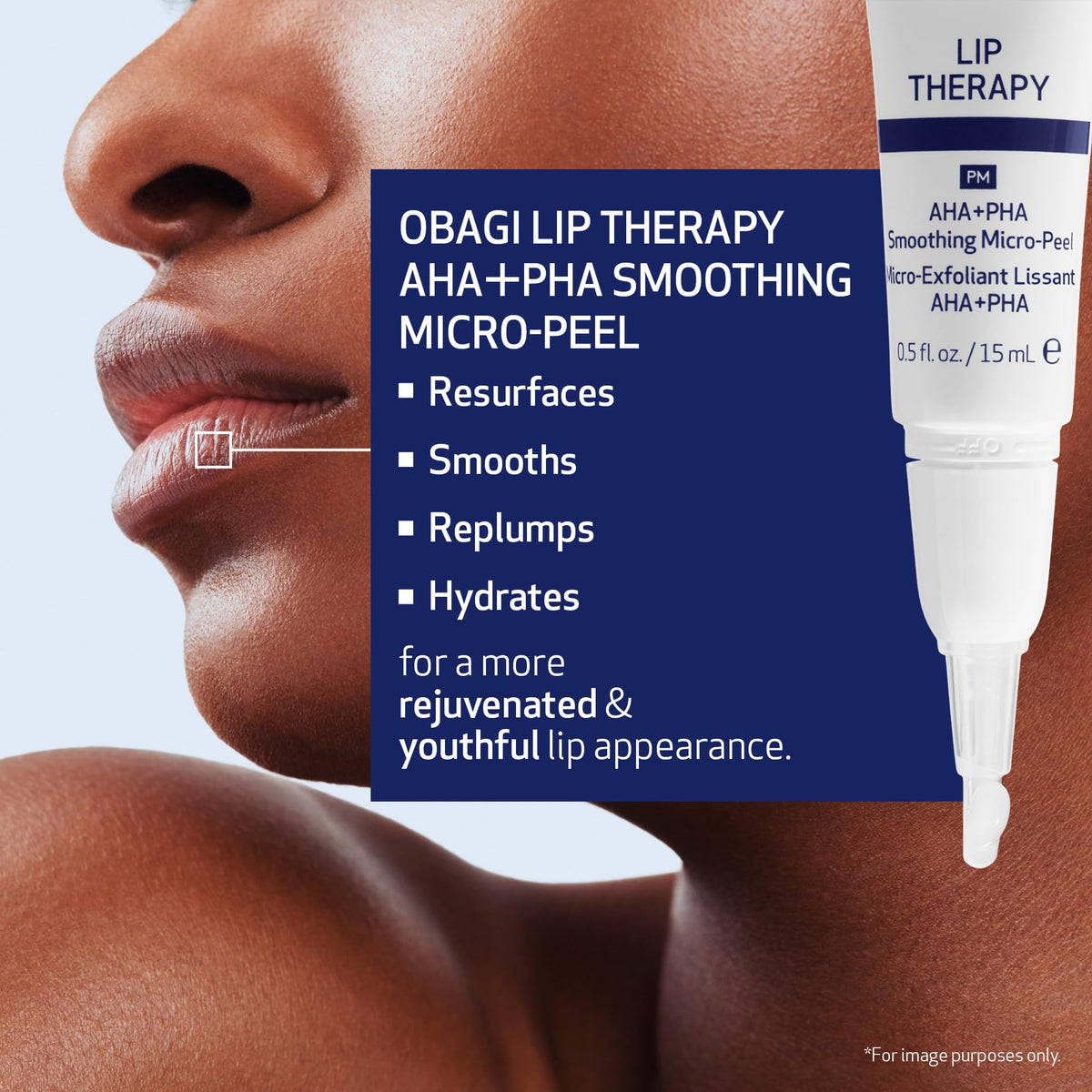 Application texture shot of Obagi Lip Therapy illustrating gentle exfoliation