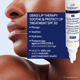 Obagi Lip Therapy SPF 30 balm on lips delivering smooth hydration