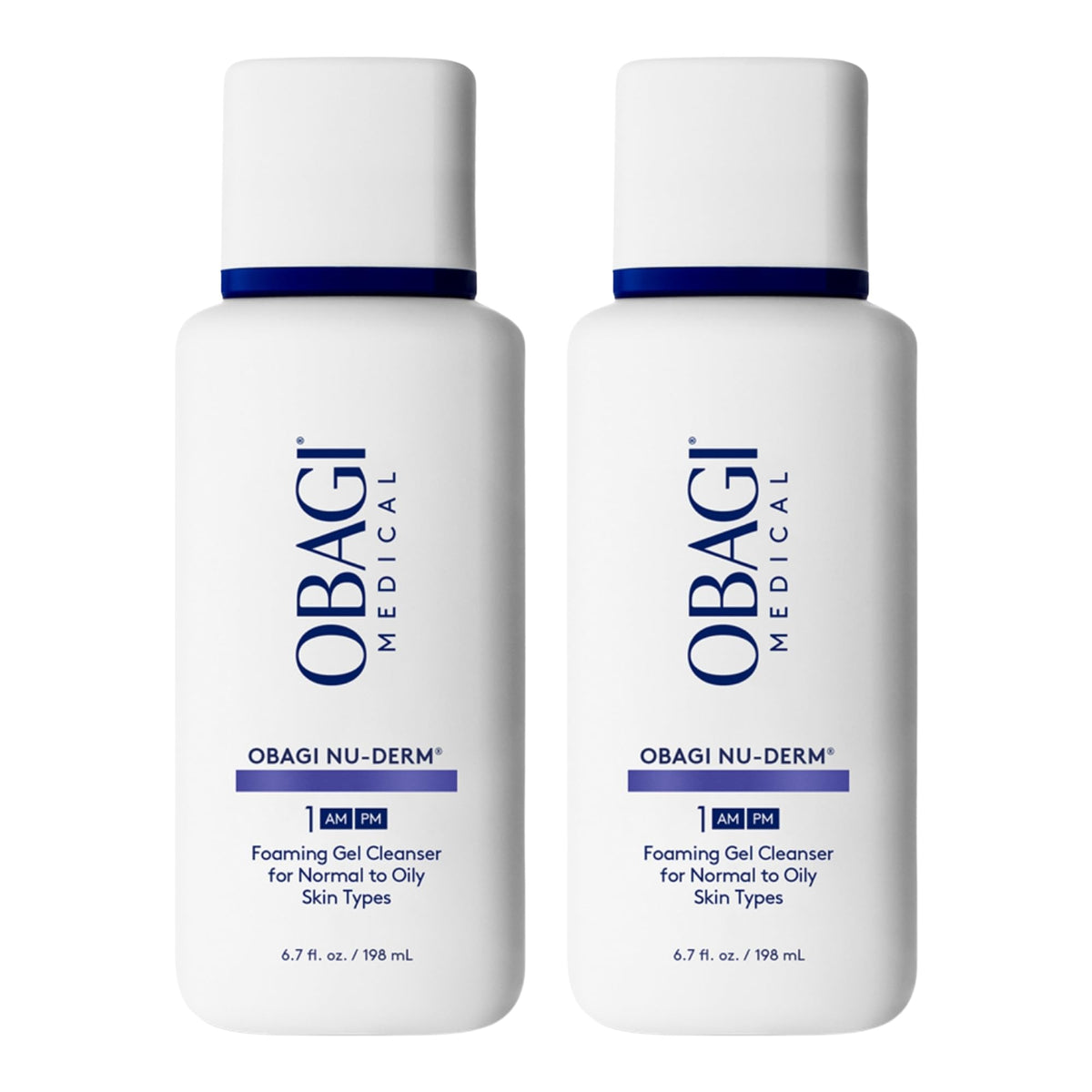 Obagi Nu-Derm Foaming Gel bottle for gentle daily cleansing and makeup removal.