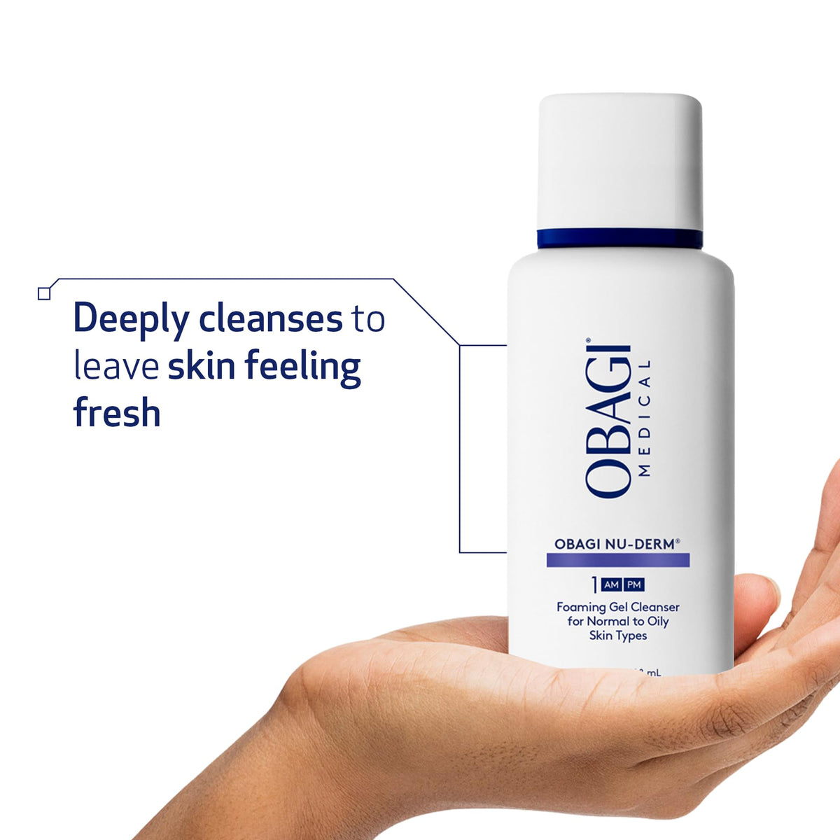 Obagi Nu-Derm Foaming Gel paired with water for refreshing, oil-balancing cleanse.