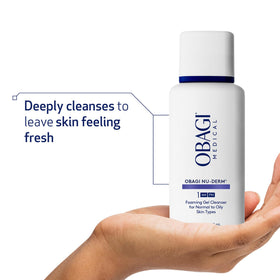 Obagi Nu-Derm Foaming Gel paired with water for refreshing, oil-balancing cleanse.