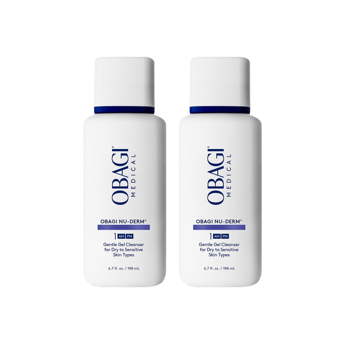 Obagi Nu-Derm Gentle Cleanser bottle closeup for a gentle daily cleanse.
