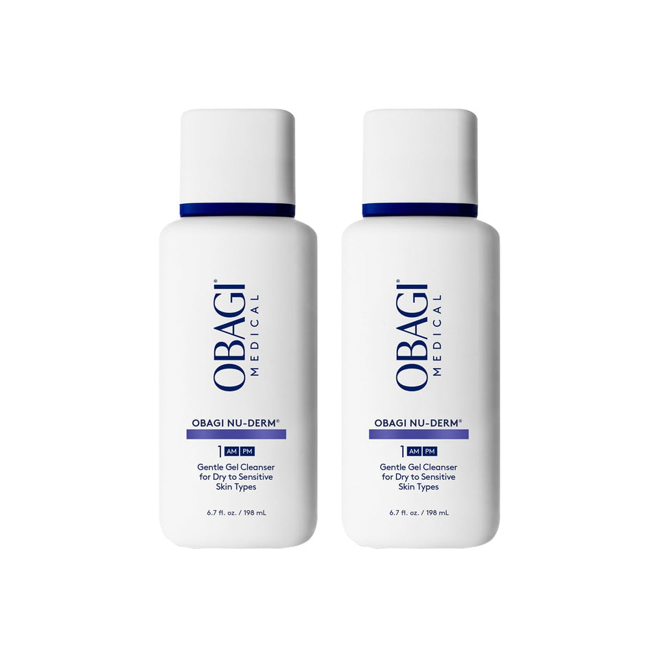 Obagi Nu-Derm Gentle Cleanser bottle closeup for a gentle daily cleanse.