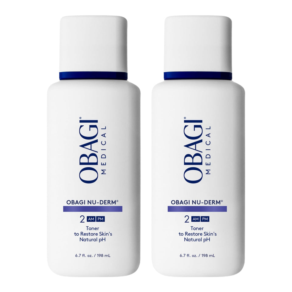Obagi Nu-Derm Toner bottle shows alcohol-free formula for gentle skin balance.