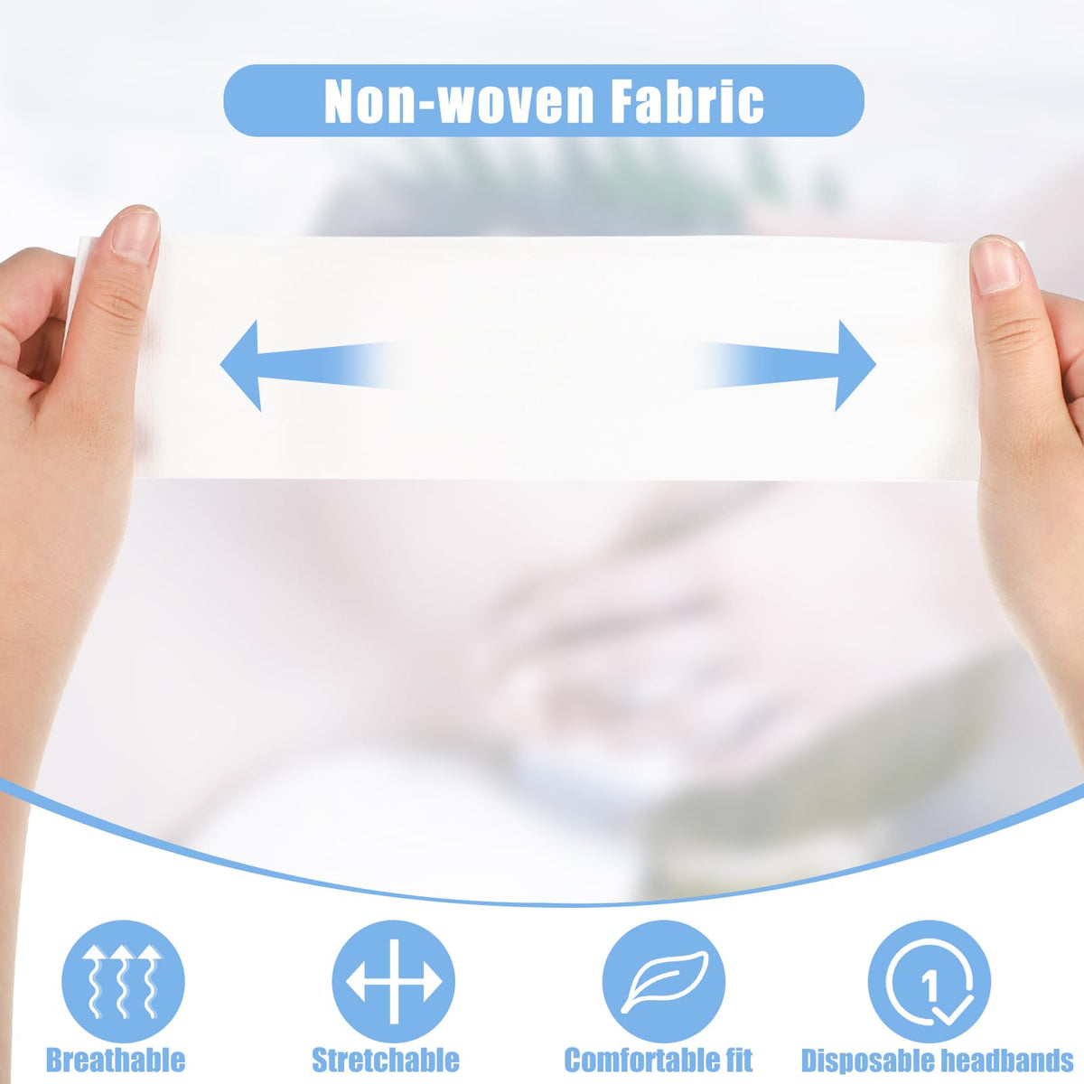 Obeoby disposable spa headband with adhesive fit stays secure on most heads.