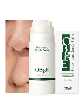 OBgE Blackhead Scrub Balm stick close-up for gentle cleansing and pore refining.