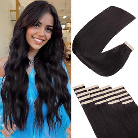 OBHD tape-in hair extensions 18 inch model view showing long natural length.