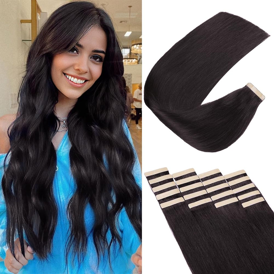 OBHD tape-in hair extensions 18 inch model view showing long natural length.