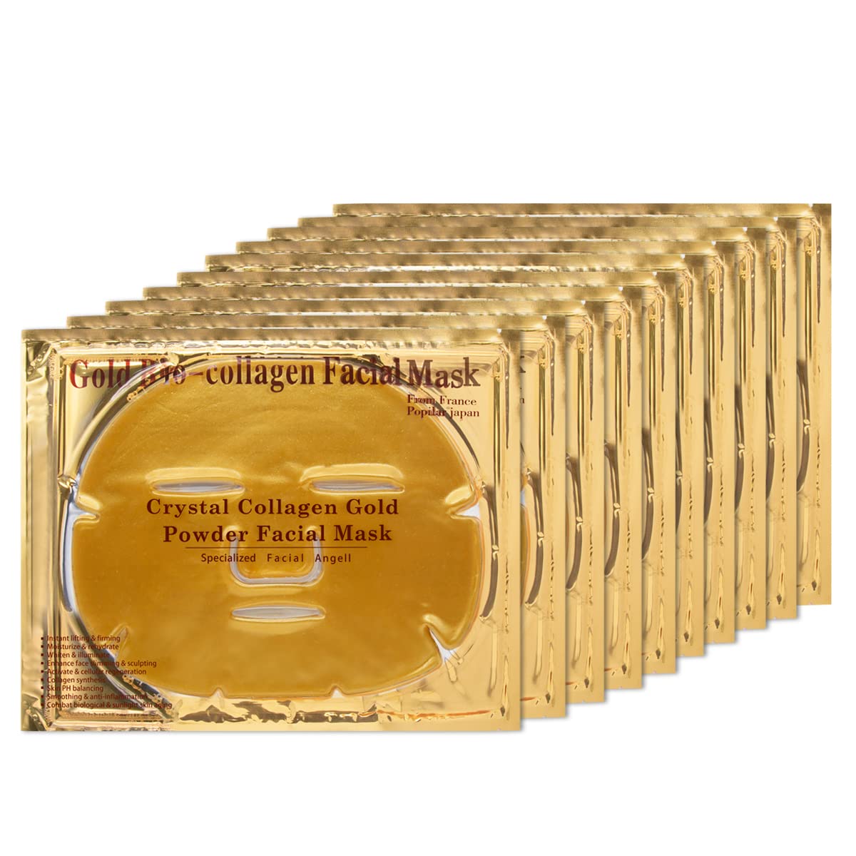 ObiPosay collagen mask gold bundle packaging emphasizes vegan formula and hydration potential.