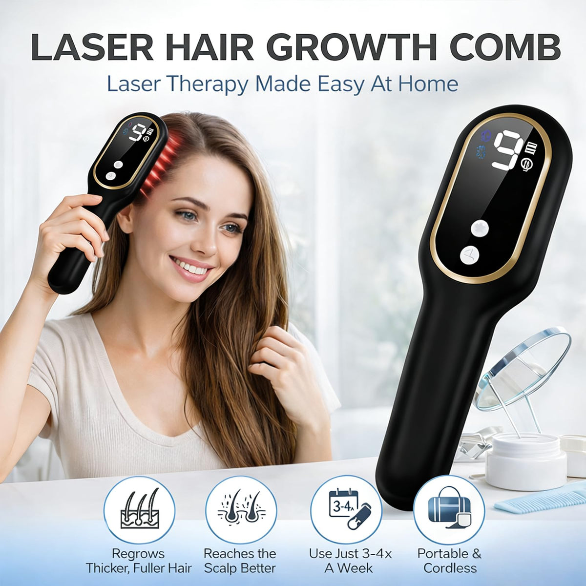 Obiredk Laser Hair Growth Comb side view highlighting portable design.