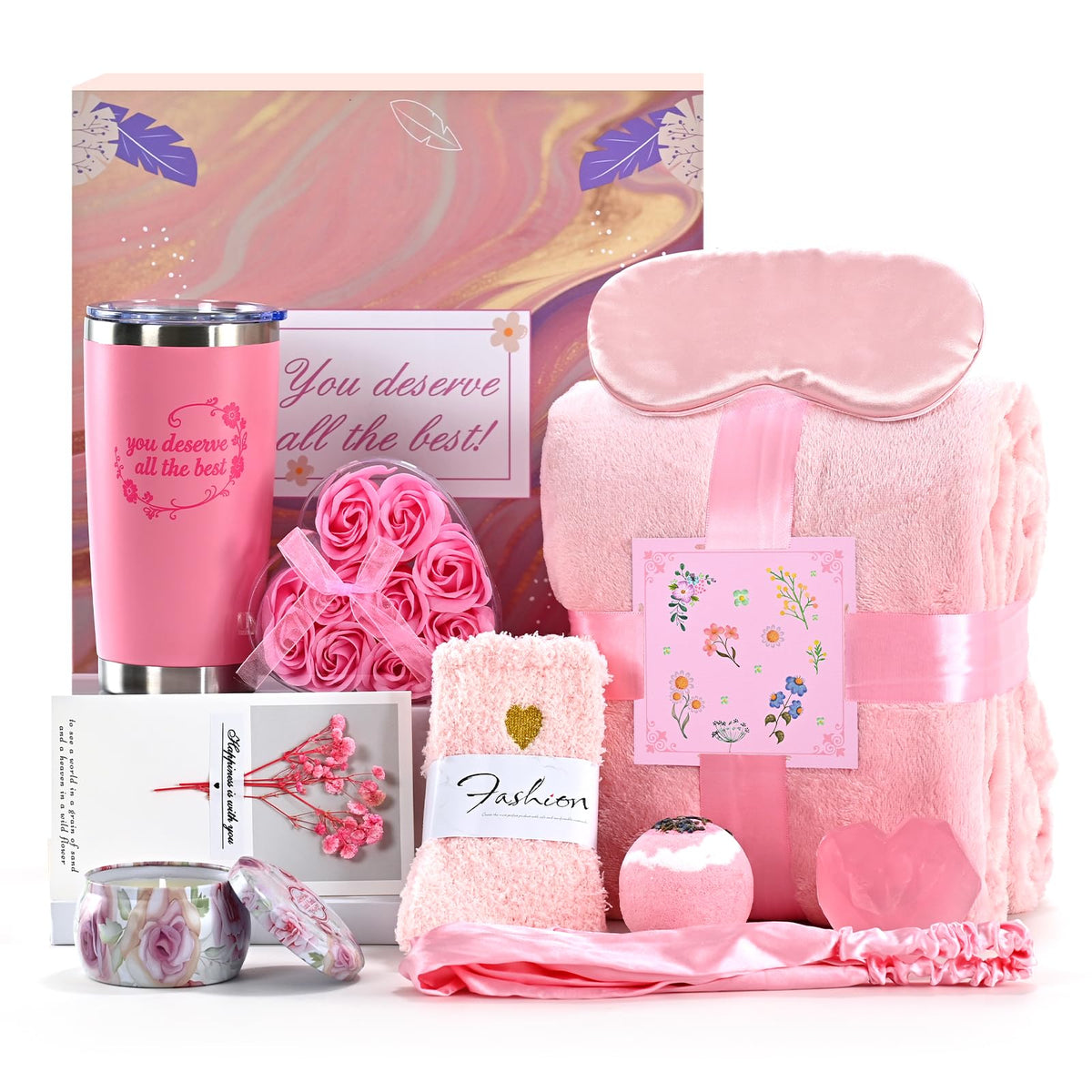 Obisesio 11-piece women's self-care gift set in pink box for birthdays and get-well moments