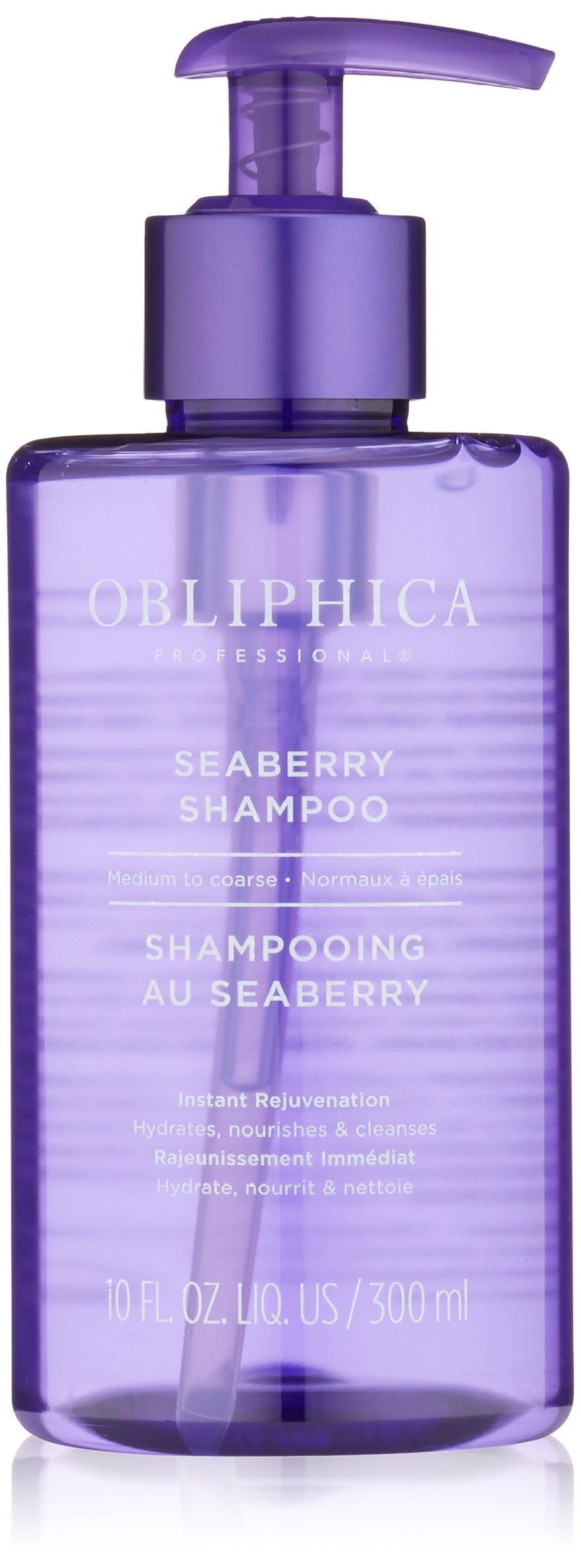 Obliphica Professional Seaberry Shampoo bottle pour showing rich lather and scalp nourishment.