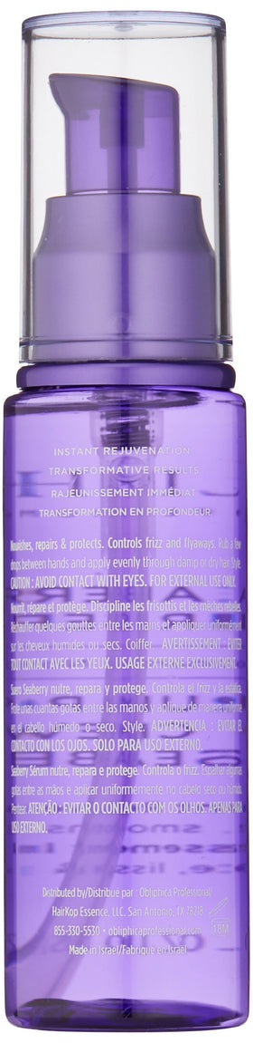 Obliphica Professional Seaberry Leave-In Serum application for hydrated, smooth hair
