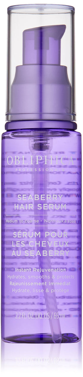 Obliphica Professional Seaberry Leave-In Serum bottle for frizz control and nourishment