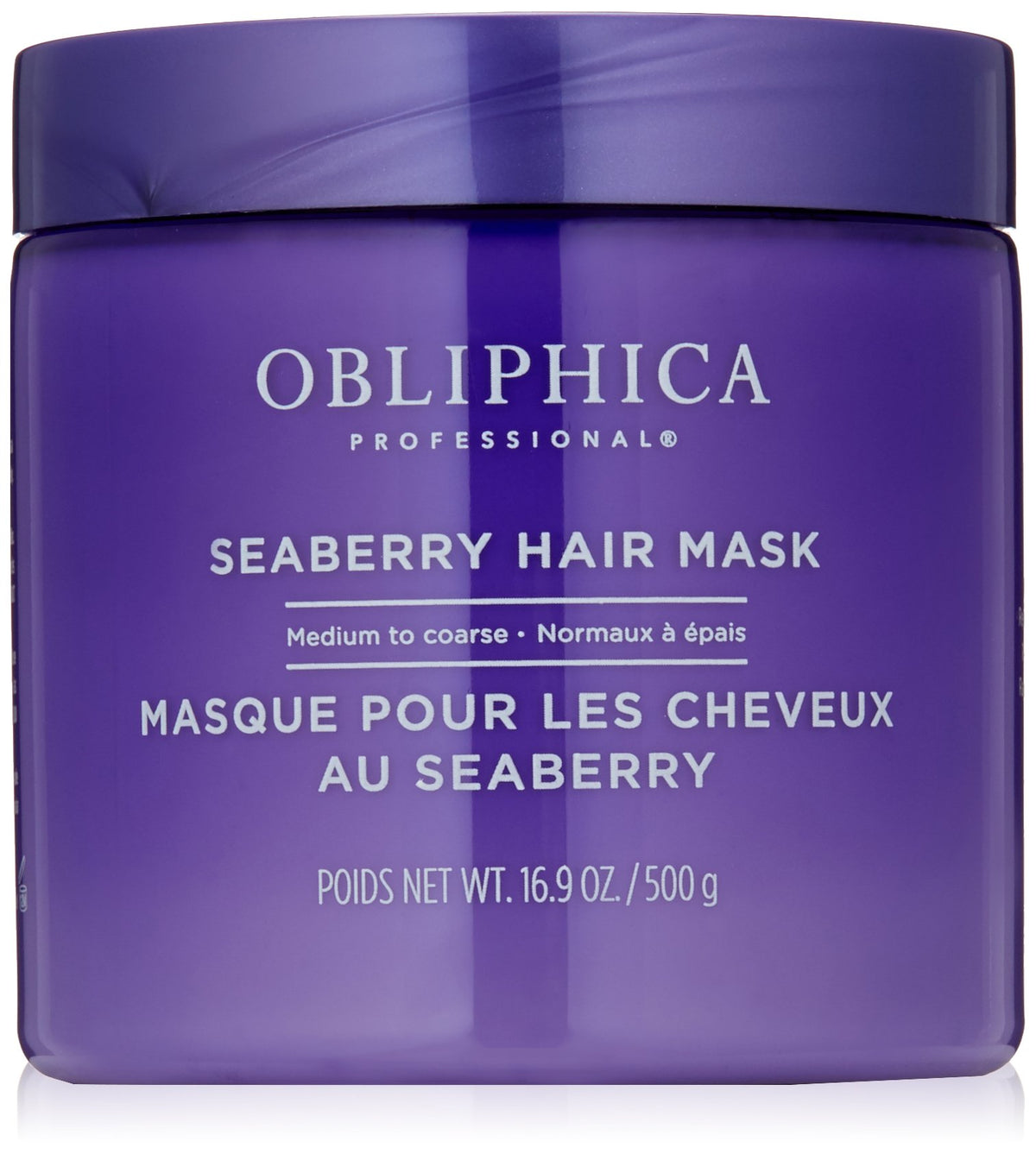 Obliphica Professional Seaberry Mask bottle for scalp nourishment and shine.