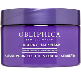 Obliphica Seaberry Hair Mask jar demonstrating rich hydration for dry hair.