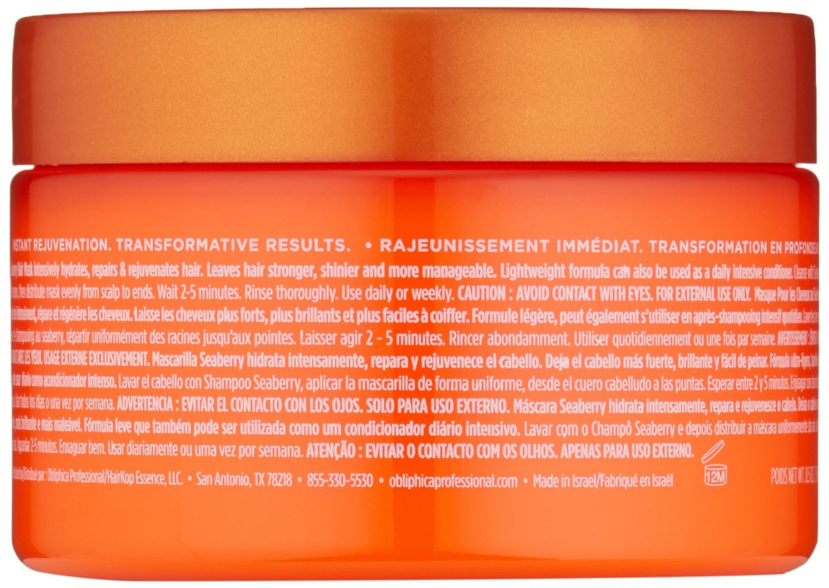 Obliphica Seaberry Hair Mask applied to hair demonstrates deep conditioning and frizz control