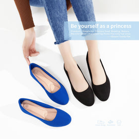 Obtaom blue textile flats ideal for daily errands.