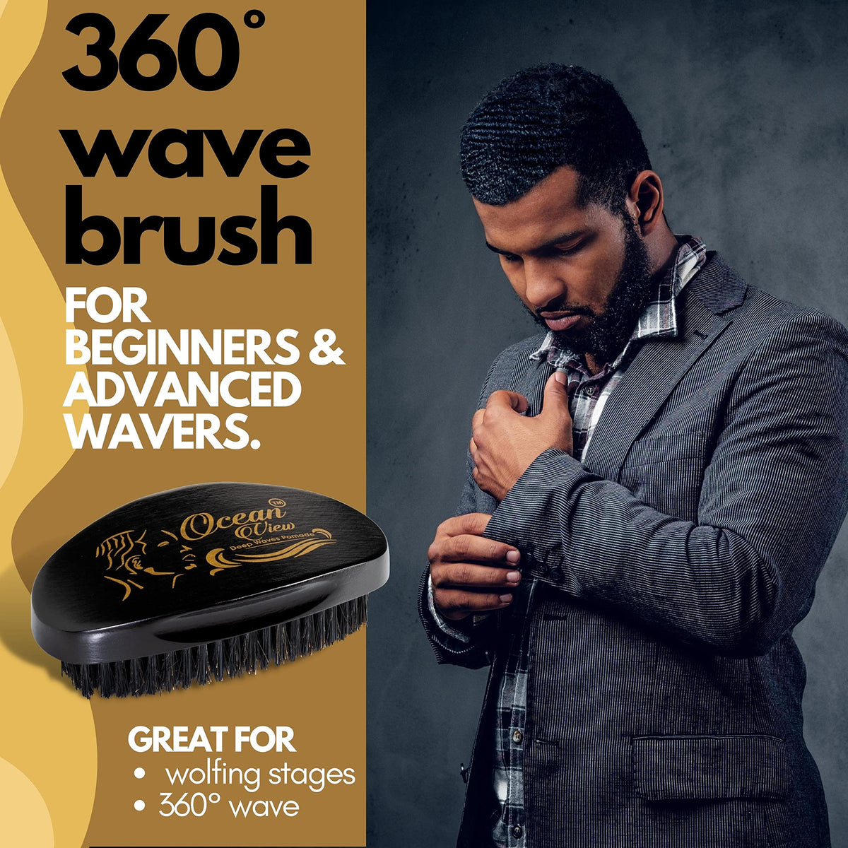 Ocean View Deep Waves Pomade demonstrates 540 and 720 wave patterns with medium bristles.
