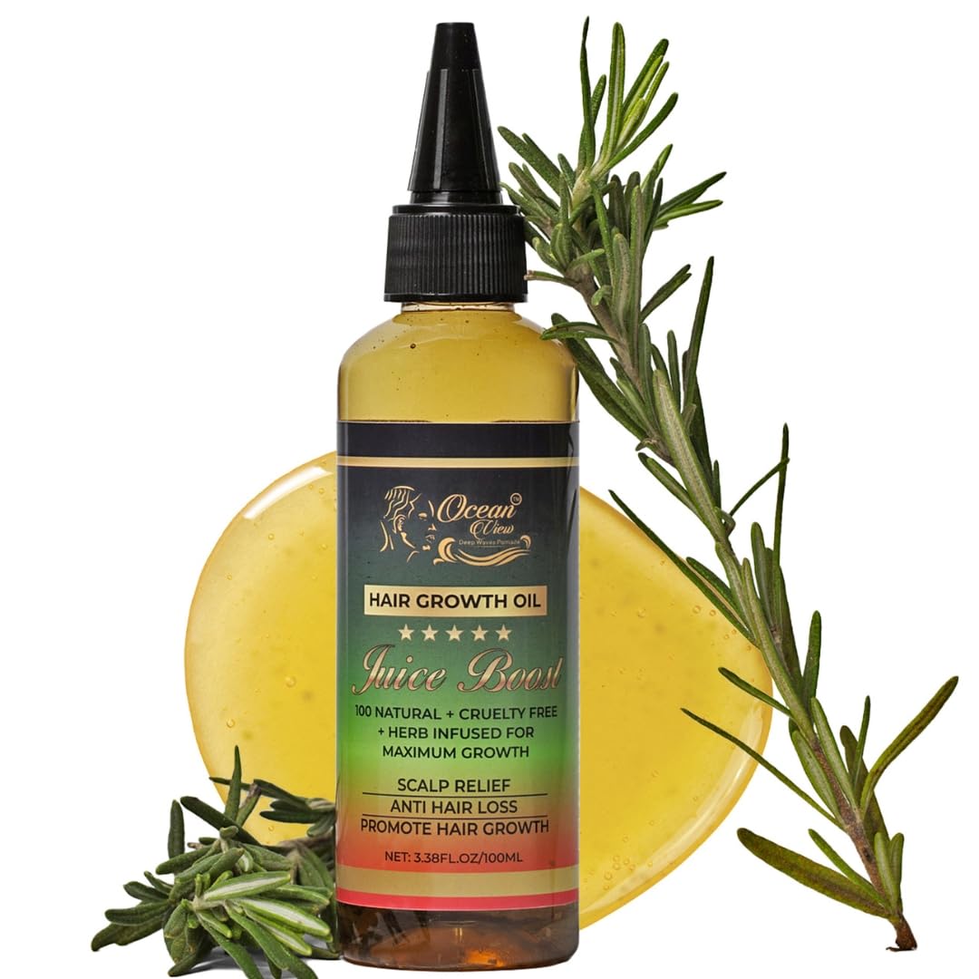 Ocean View Deep Waves Pomade Juice Boost bottle close-up showing nourishing formula.