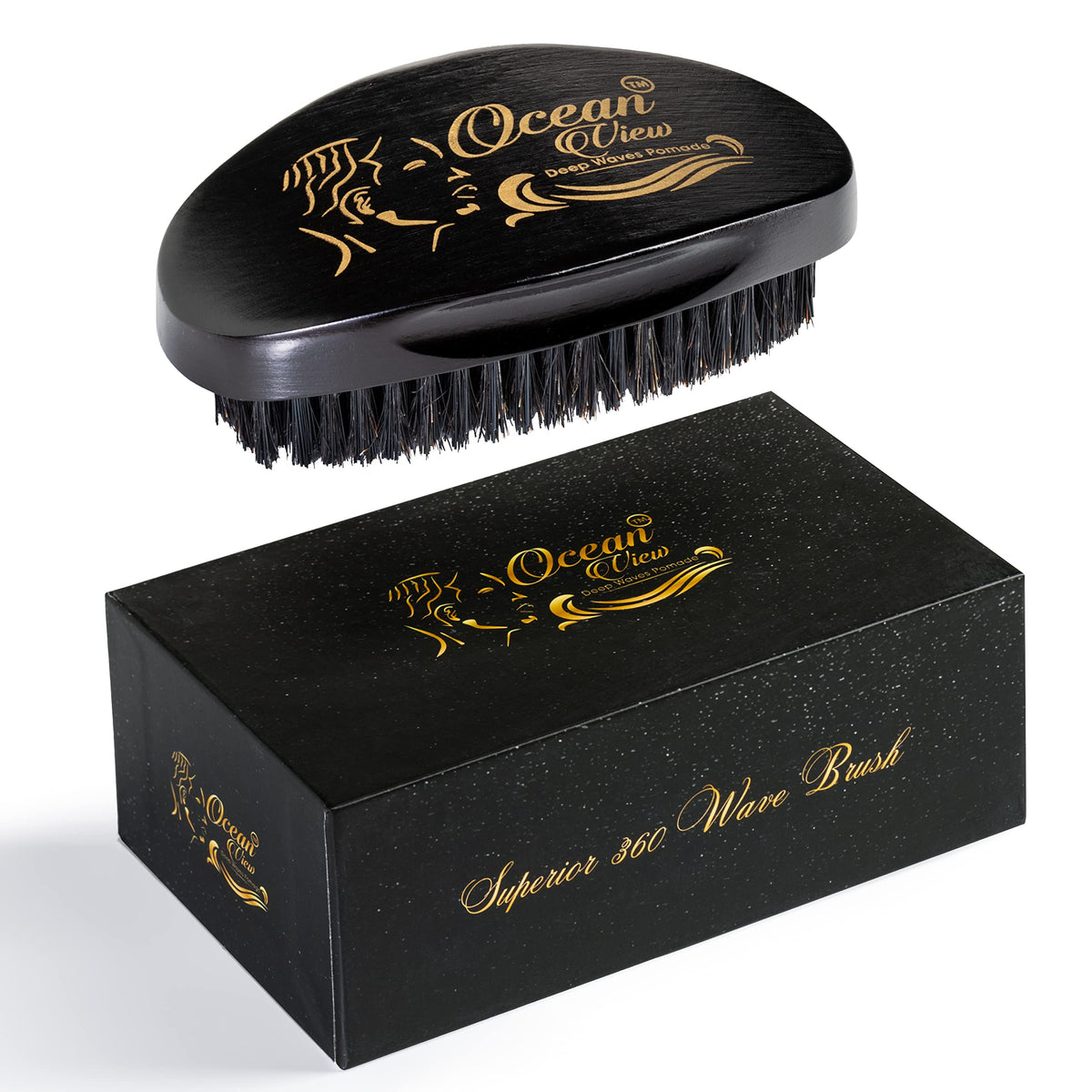 Ocean View Deep Waves Pomade wooden palm brush close-up highlighting ergonomic design for wave styling.