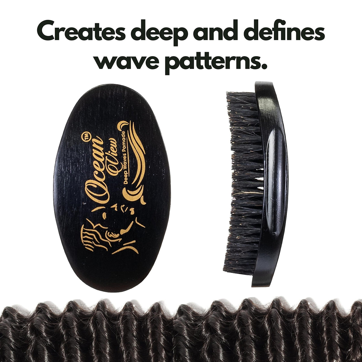 Ocean View Deep Waves Pomade brush in use for shaping medium-strength waves with palm-stroke technique.